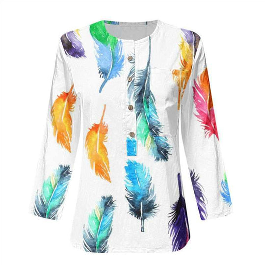 Damen Lange Ärmel Bluse mit Knopfleiste und Blumenmuster EB