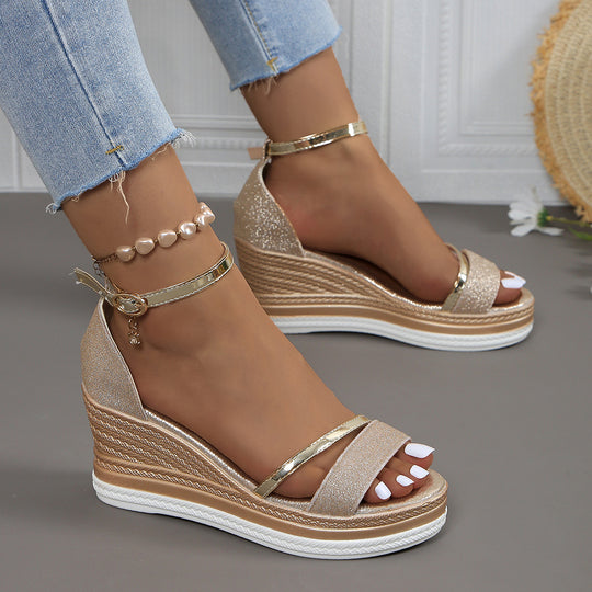 Damen Wedgesandalen mit Glitzer EB