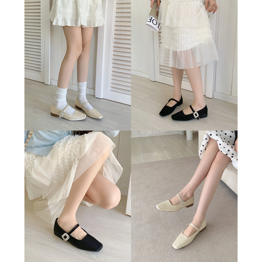 Damen elegante Ballerinas mit modischem Riemchen und glitzernder Schnallenapplikation EB
