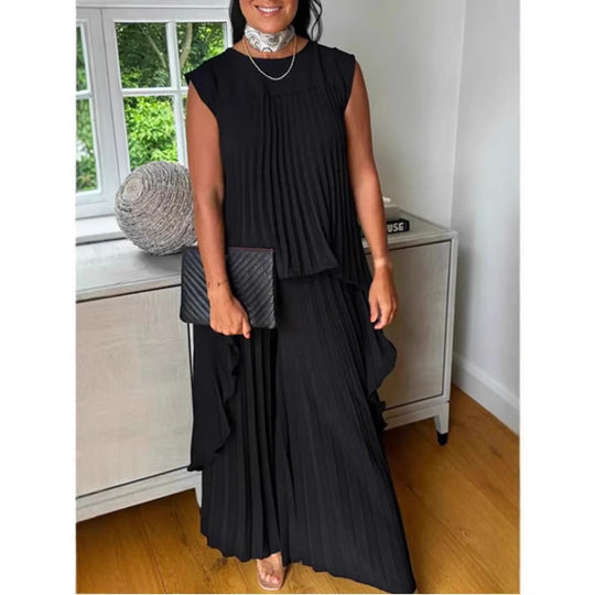 Damen Plissee Maxikleid mit elegantem Schnitt und fließender Silhouette EB