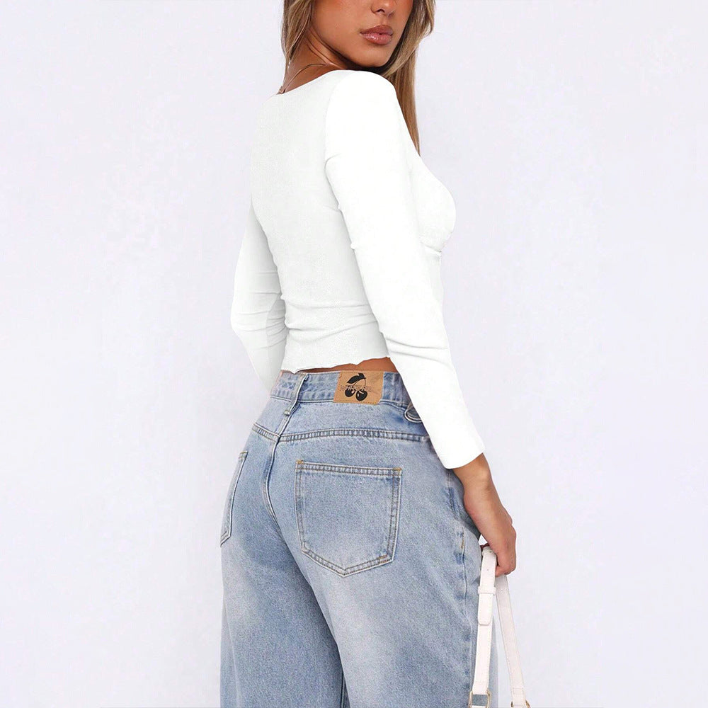 Damen gerafftes Cropped-Longsleeve mit Twist-Bustier und eckigem Ausschnitt Eichborn Berlin