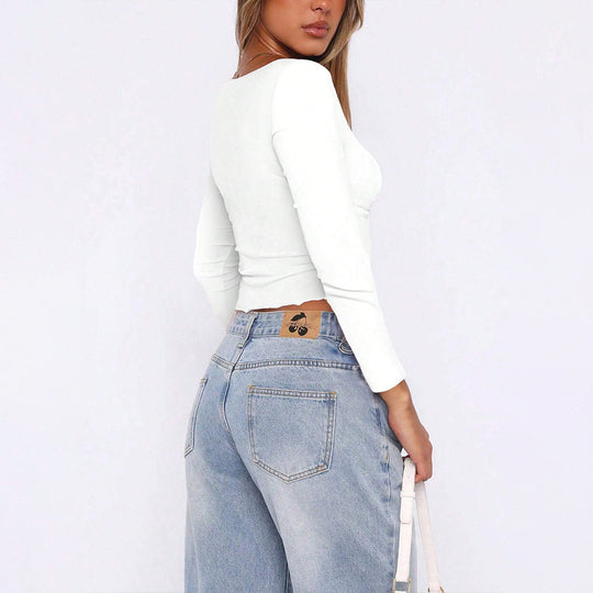Damen gerafftes Cropped-Longsleeve mit Twist-Bustier und eckigem Ausschnitt Eichborn Berlin