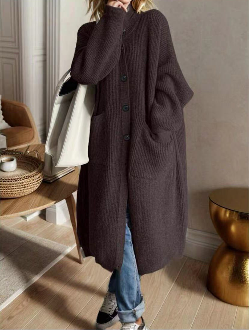 Damen Modische Strickjacke mit großzügigen Taschen und Knopfdetail EB