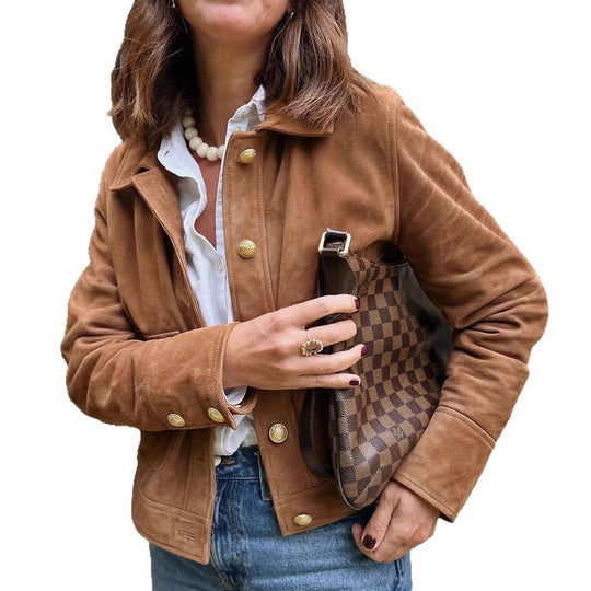 Damen Kunstlederjacke mit goldenen Knöpfen und modernem Schnitt EB