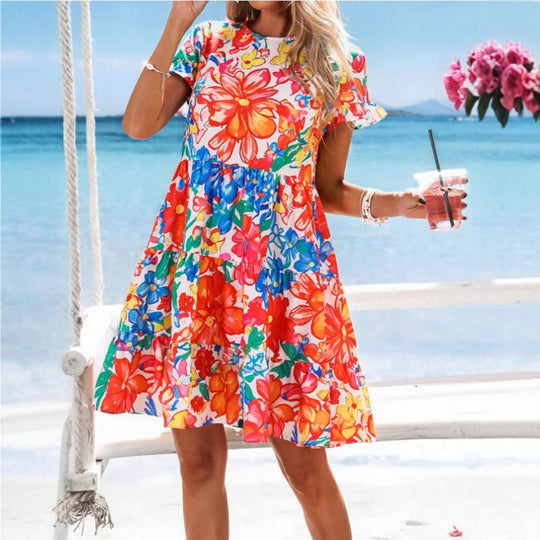 Damen Sommerliches Blumenkleid mit seitlichem Rüschendetail EB