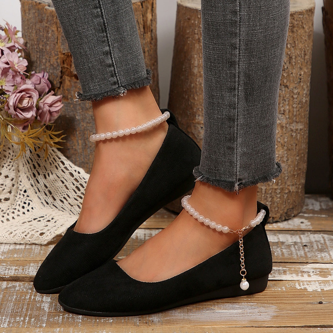 Damen Elegante und bequeme Ballerinas mit Perlenschmuck EB