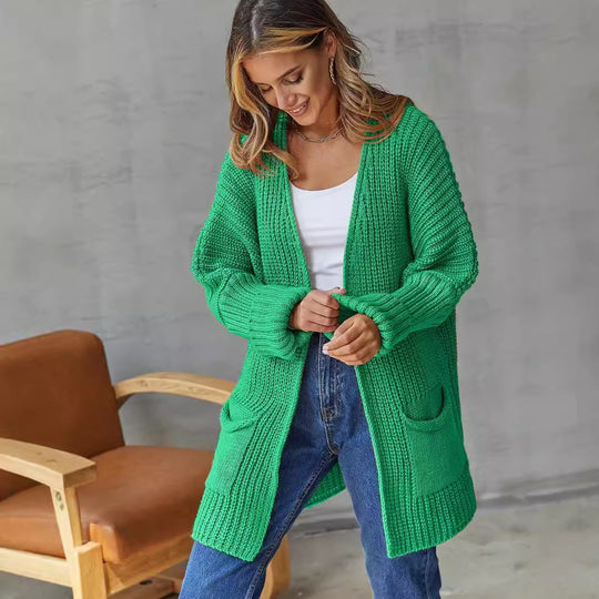 Damen Strickjacke mit tiefem V-Ausschnitt und praktischen Taschen EB