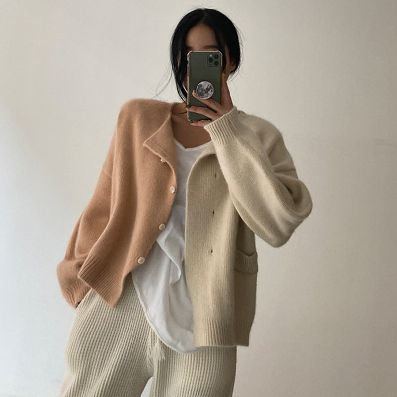 Damen Kuscheliger Strickcardigan mit hohen Ärmeln und einzigartigem Design EB