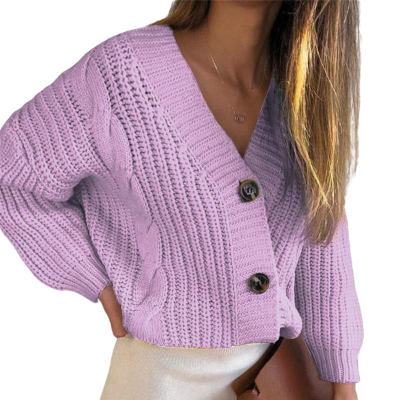 Damen Strickjacke mit tiefem V-Ausschnitt und dekorativen Knöpfen EB
