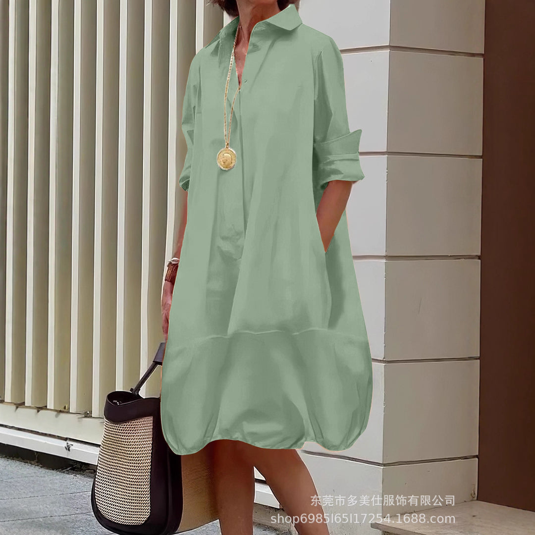 Damen lässiges Hemdkleid mit praktischen Seitentaschen und einem luftigen Schnitt EB