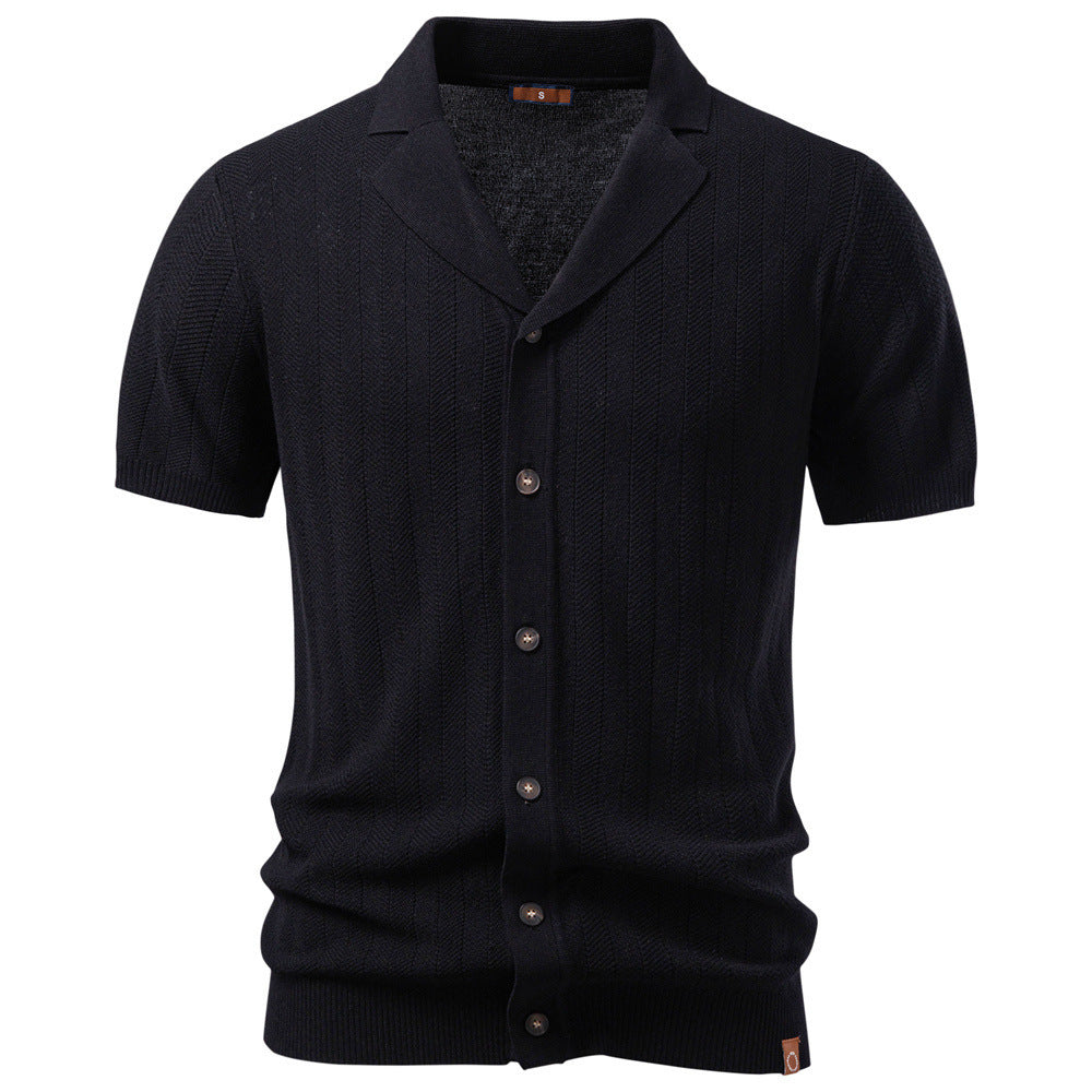 Herren nan Kurzarm Strickcardigan mit Reverskragen und feinem Strukturstrick EB