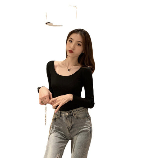 Damen Langarm-Bodysuit mit tiefem Ausschnitt und figurbetontem Schnitt EB