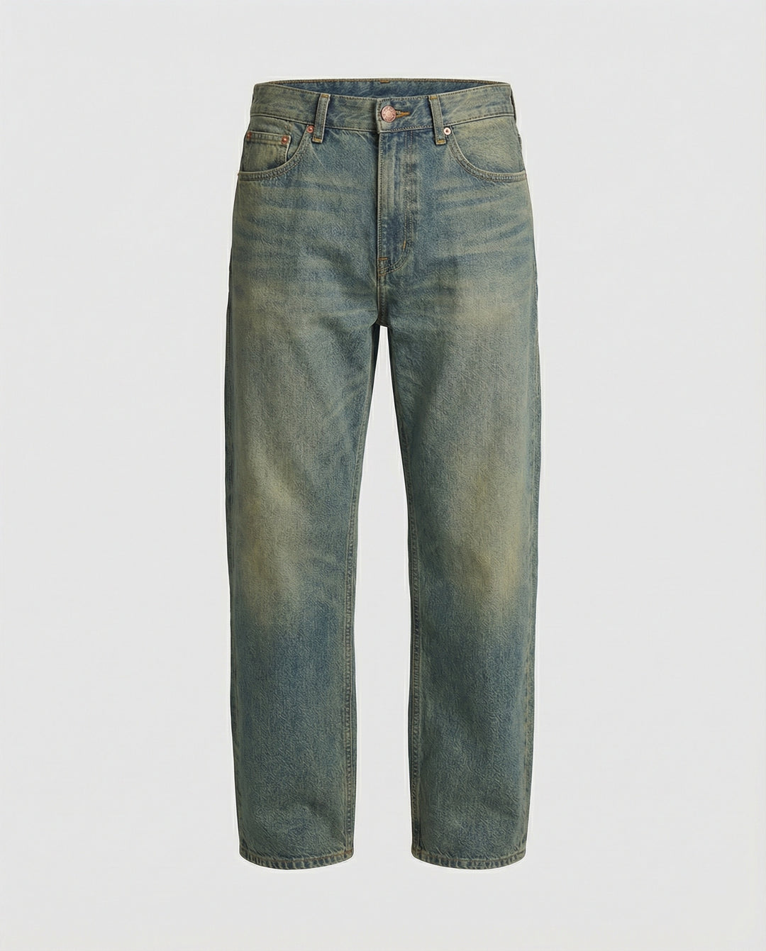 Herren Retro Jeans Straight Leg Washed Vibe High Street Denim Blau