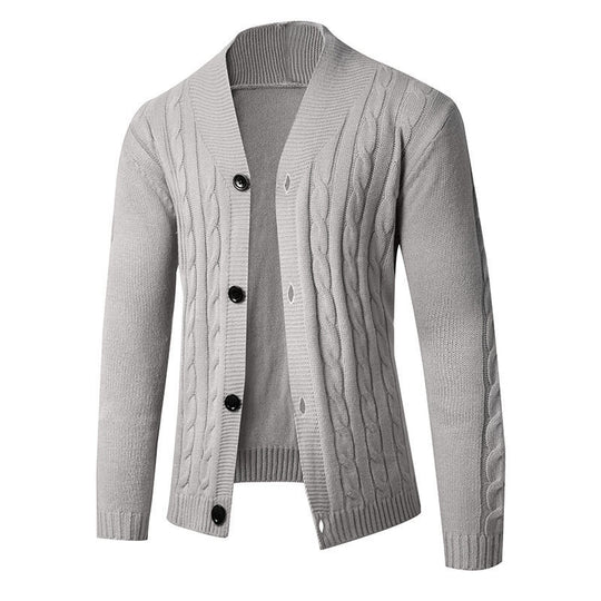 Herren Strickjacke mit elegantem Zopfmuster und hohem Kragen EB