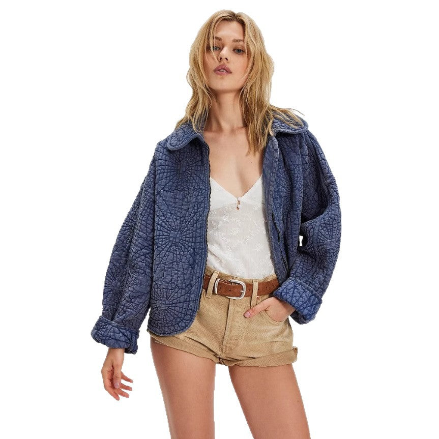 Damen kuschelige Steppjacke mit großem Kragen EB
