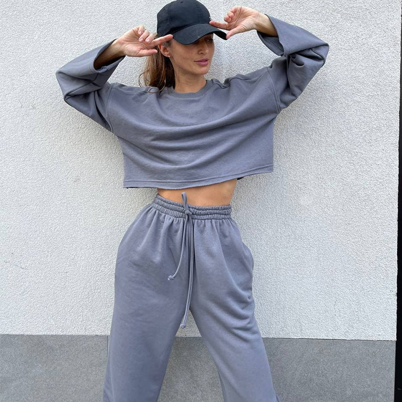 Damen lässiges Oversize-Lounge-Set mit weitem Crewneck-Sweater und elastischer Kordelbund-Jogginghose EB