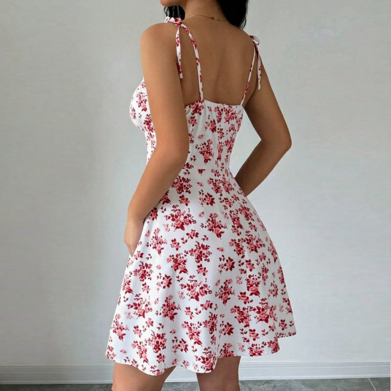 Damen Blumenkleid mit verstellbaren Spaghetti-Trägern und femininem Schnitt EB