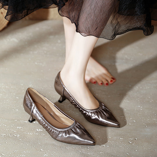 Damen elegante spitze Ballerinas mit raffiniertem Falten-Design EB