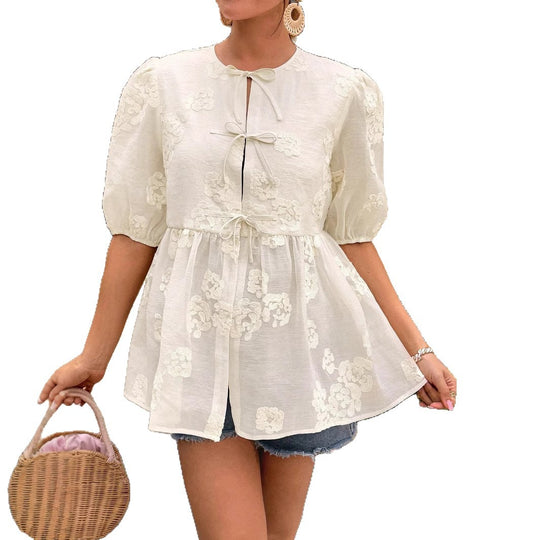 Damen verspieltes Oberteil mit floralen Details EB