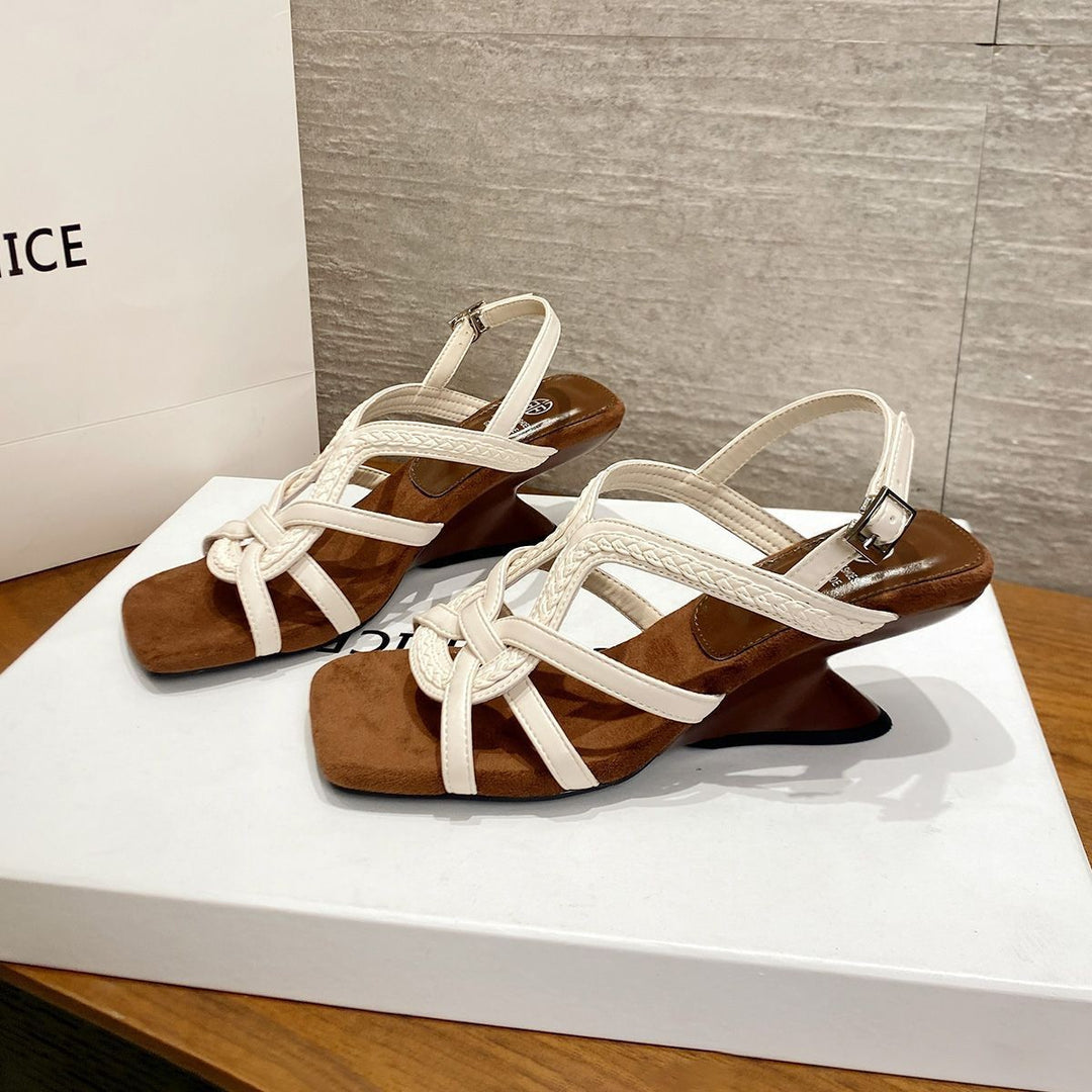 Damen Sling-Sandalen mit geflochtenem Riemen und elegantem Keilabsatz EB