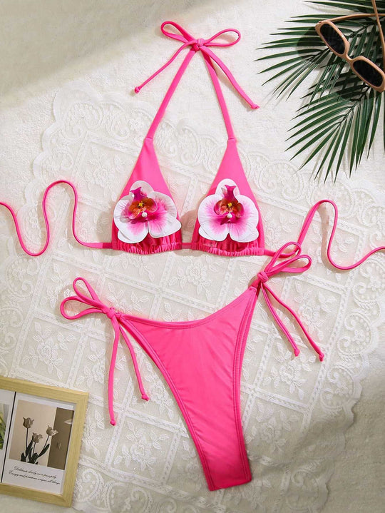 Damen Floral verziertes Triangel-Bikini EB