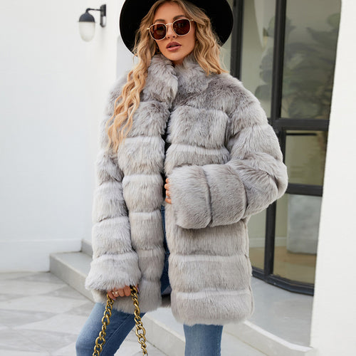Damen Luxuriöse Kunstpelzjacke mit lockeren Ärmeln und voluminösem Schnitt EB