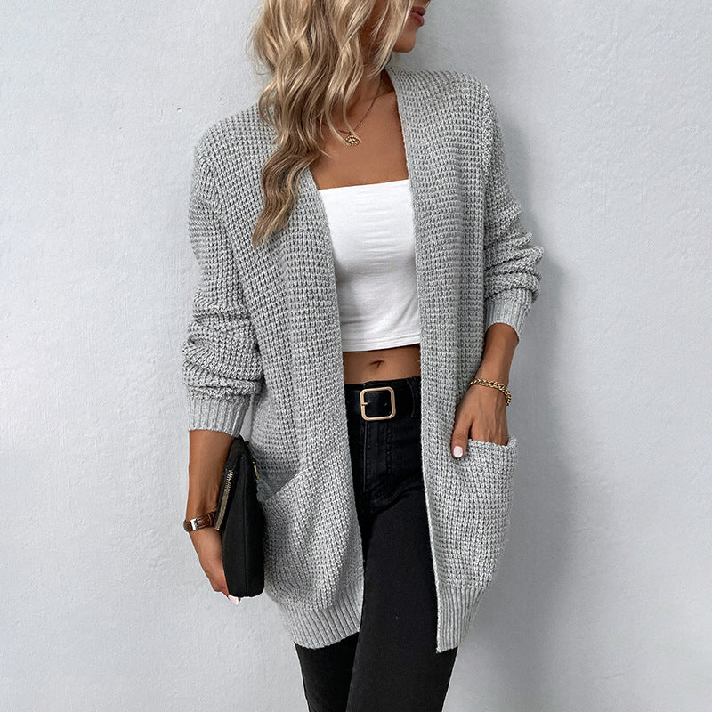 Damen lässige Strickjacke mit tiefen Taschen und offenem Schnitt EB