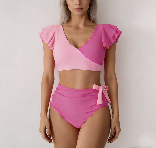 Damen Hochtailliertes Bikini-Set mit Rüschendetails EB