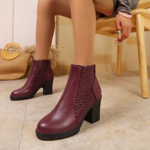 Damen modische Stiefeletten mit glänzender Oberflächenstruktur und komfortablem Blockabsatz EB