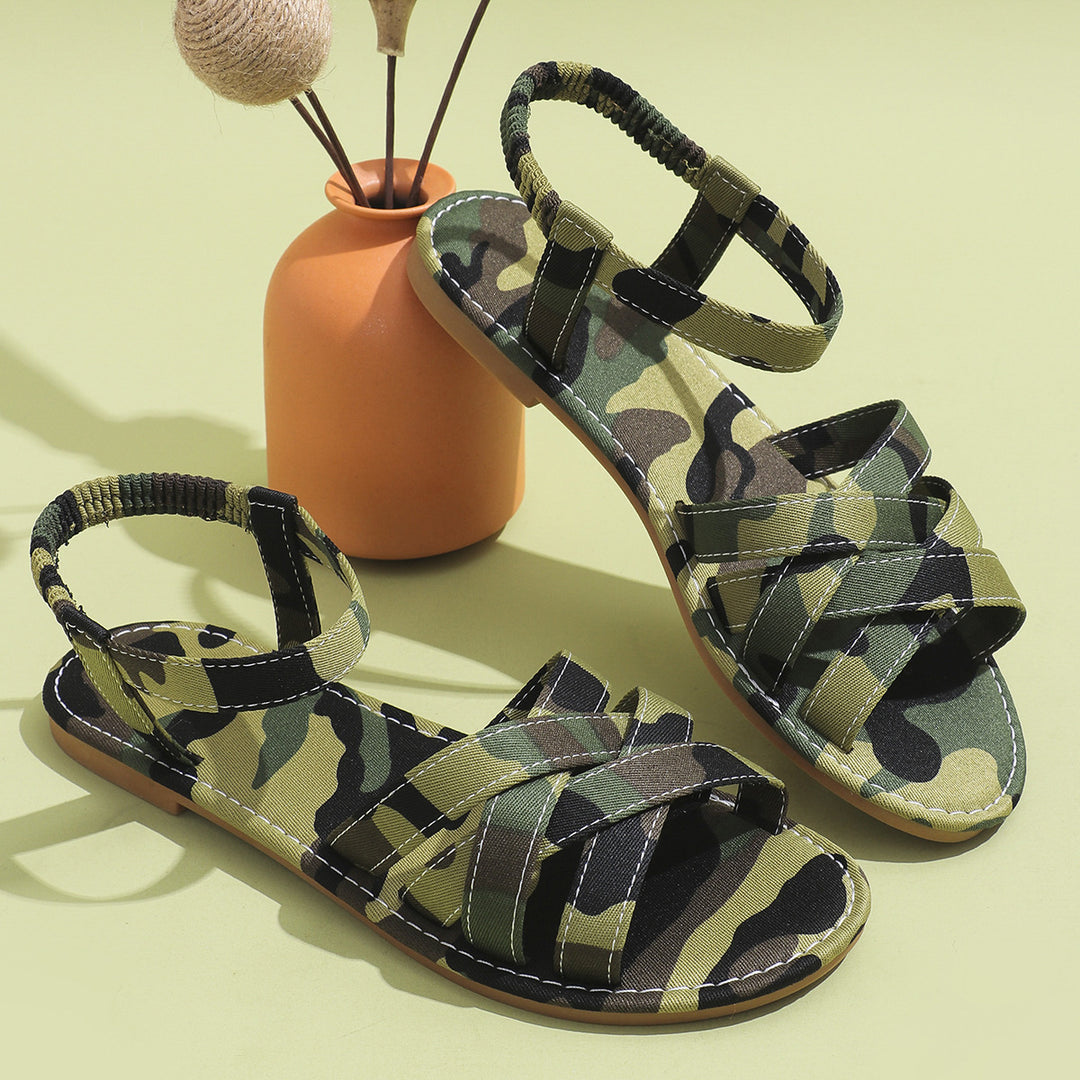 Damen stylische und bequeme Sandalen mit camouflatiertem Design EB