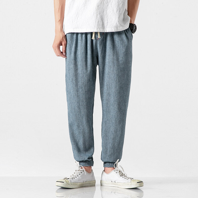 Herren nan leichte Leinenhose mit Tunnelzug und elastischen Bündchen EB