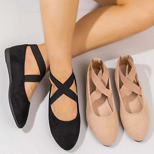Damen Ballerinas mit elegantem Kreuzriemen-Design und bequemer Sohle EB