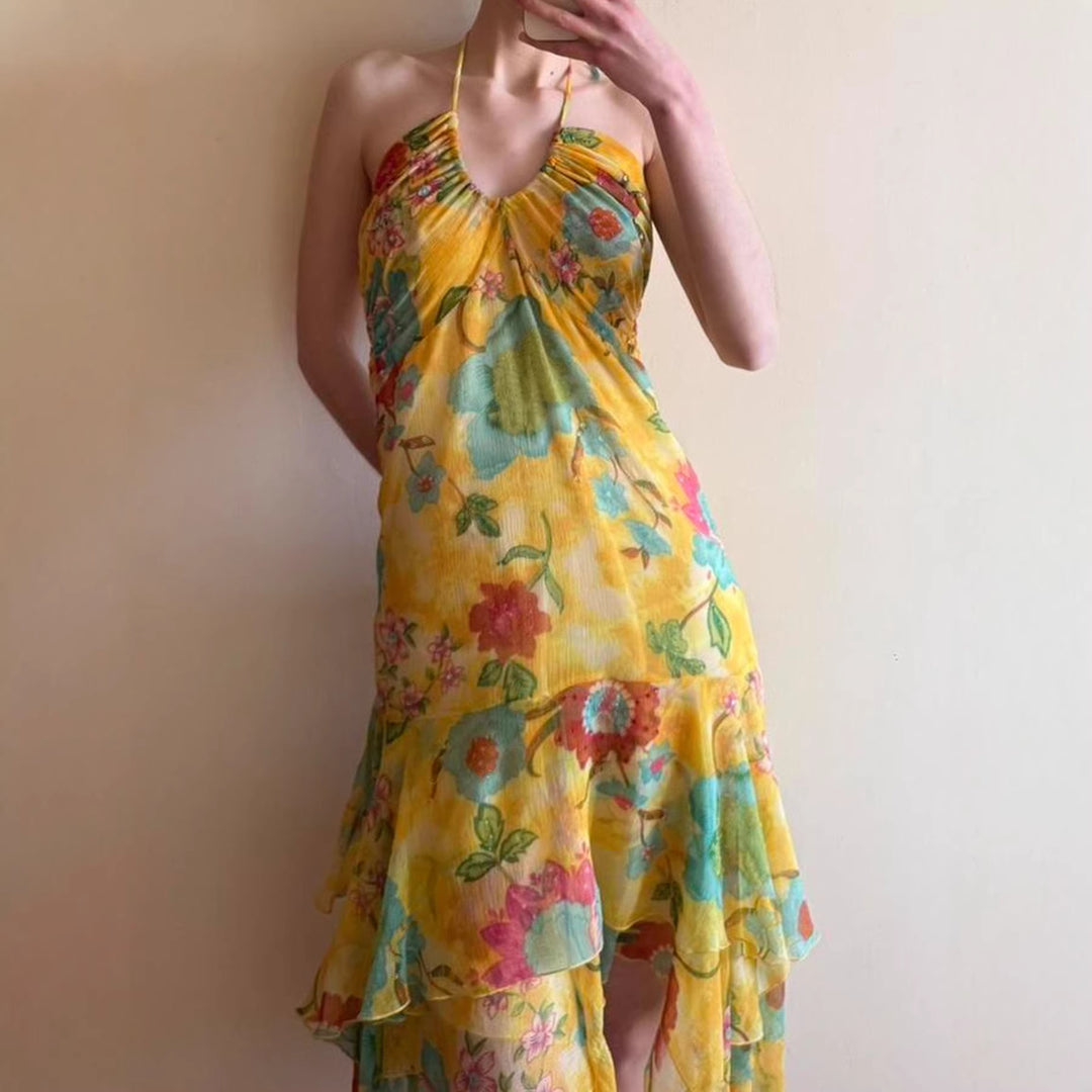Damen Maxikleid mit floralem Lagenlook und Spaghettiträgern EB