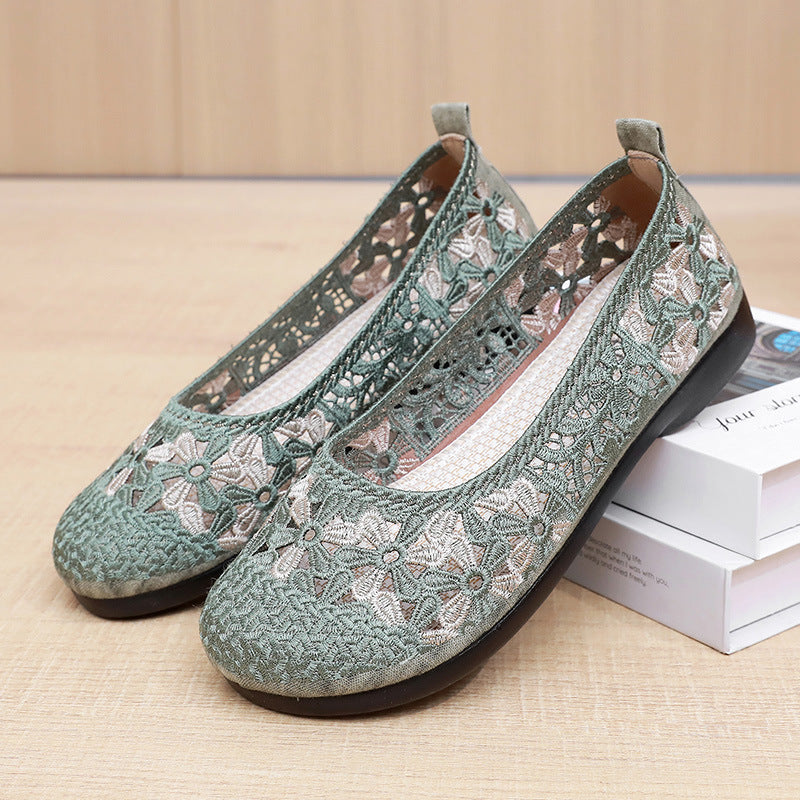 Damen Ballerinas mit feiner Häkel-Aussparung und rutschfester Sohle EB