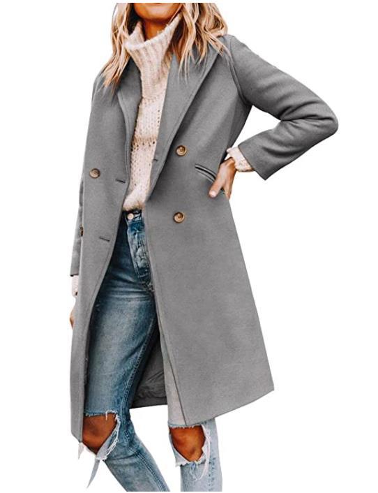 Damen eleganter, taillierter Wollmantel mit doppelter Knopfleiste EB