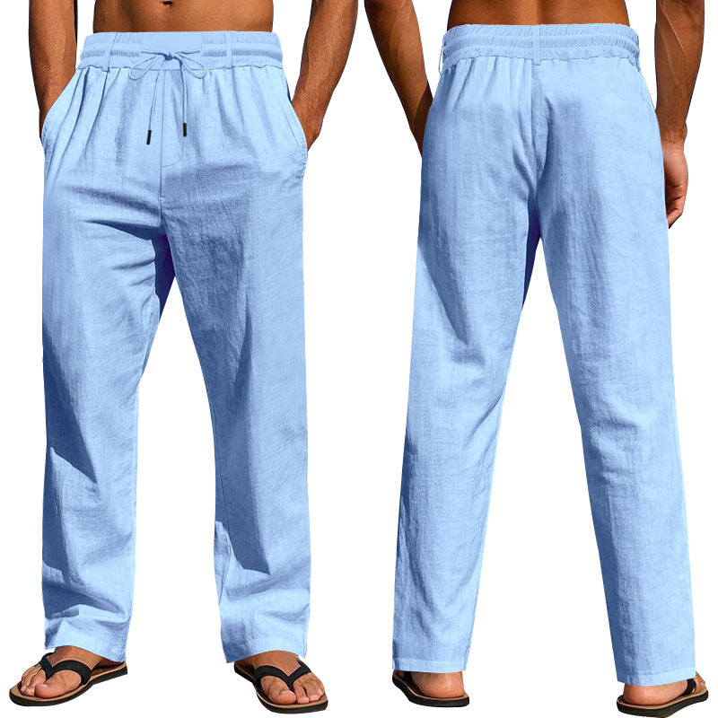 Herren nan leichte Baumwoll Leinen Freizeit-Hose mit Tunnelzug geradem Schnitt EB
