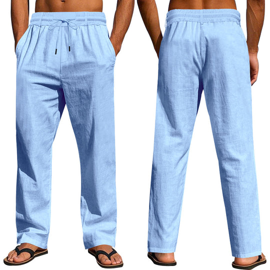Herren nan leichte Baumwoll Leinen Freizeit-Hose mit Tunnelzug geradem Schnitt EB