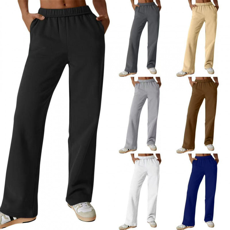Damen nan hochgeschnittene ausgestellte Loungehose mit elastischem Komfortbund und verdeckten Eingrifftaschen EB