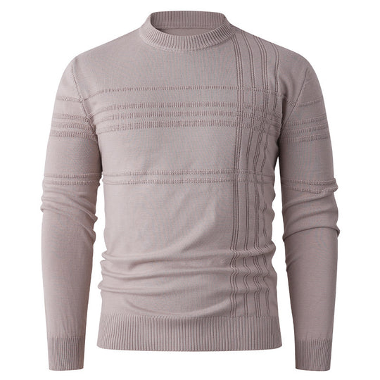 Herren nan Feinstrick-Pullover Rundhals mit geprägter Streifenstruktur und schmaler Silhouette EB