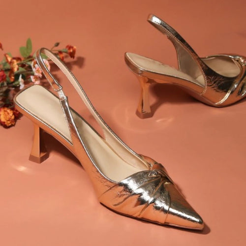 Damen elegante Slingback-Pumps mit metallic glänzendem Obermaterial EB