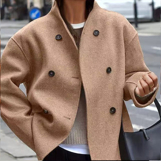 Damen Wolljacke mit doppelter Knopfleiste und weitem Schnitt EB
