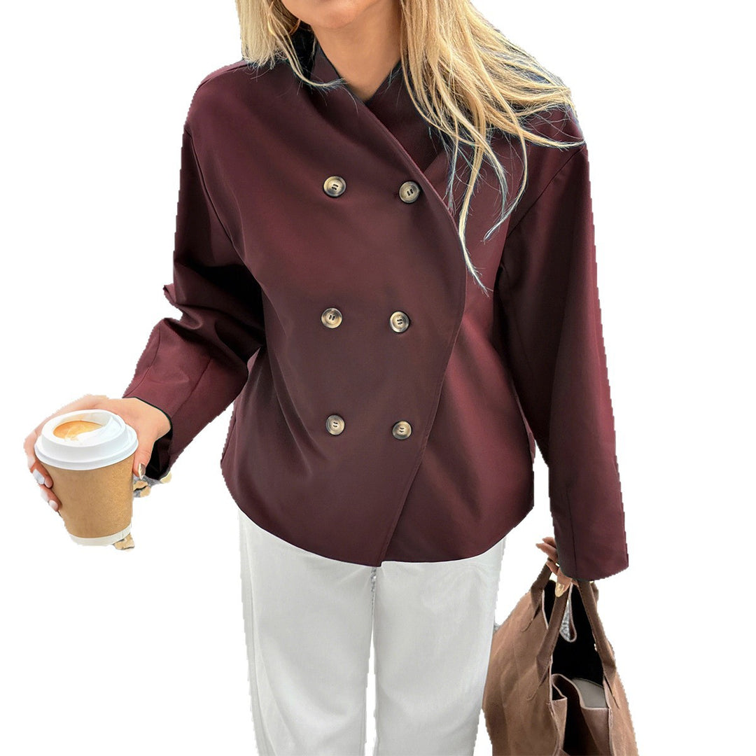 Damen nan kurze oversized Doppelreihige Übergangsjacke mit kimonoähnlichem Kragen und weiten Ärmeln EB