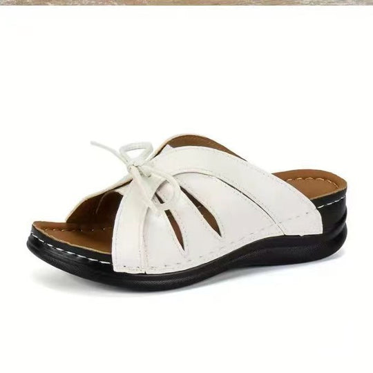 Damen bunte Slip-On Pantoletten mit dekorativem Knoten EB