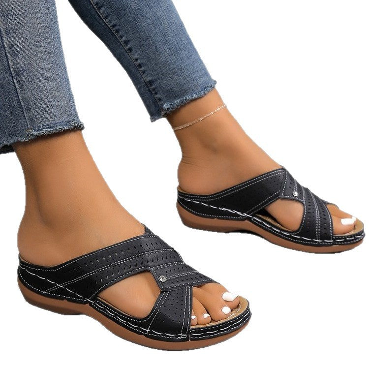 Damen Komfortable Riemchen-Sandalen mit atmungsaktiver Oberflächenstruktur EB