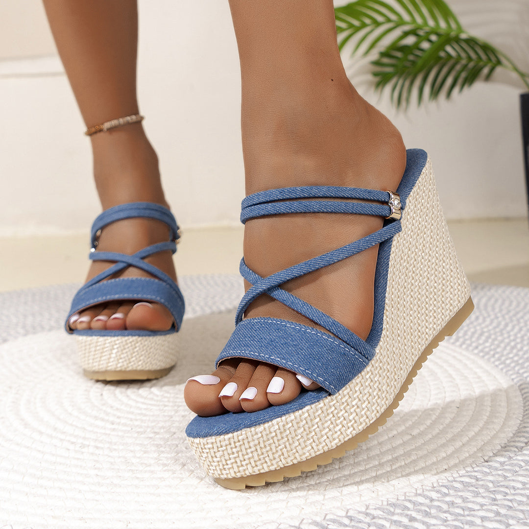 Damen Wedge-Pantoletten mit geflochtenem Absatz EB