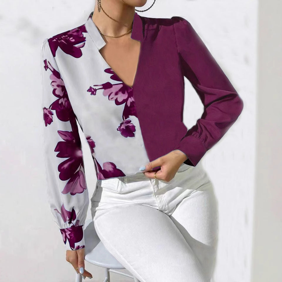 Damen Bluse mit einzigartigem floralen Muster und elegantem V-Ausschnitt EB