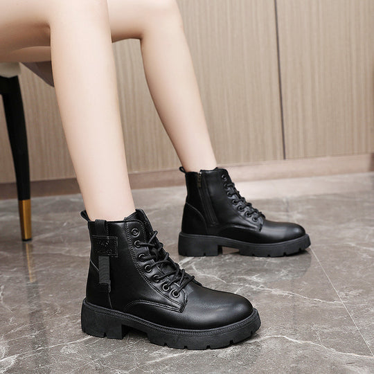 Damen Modische Halbstiefel mit praktischer Schnürung und robustem Reißverschluss EB