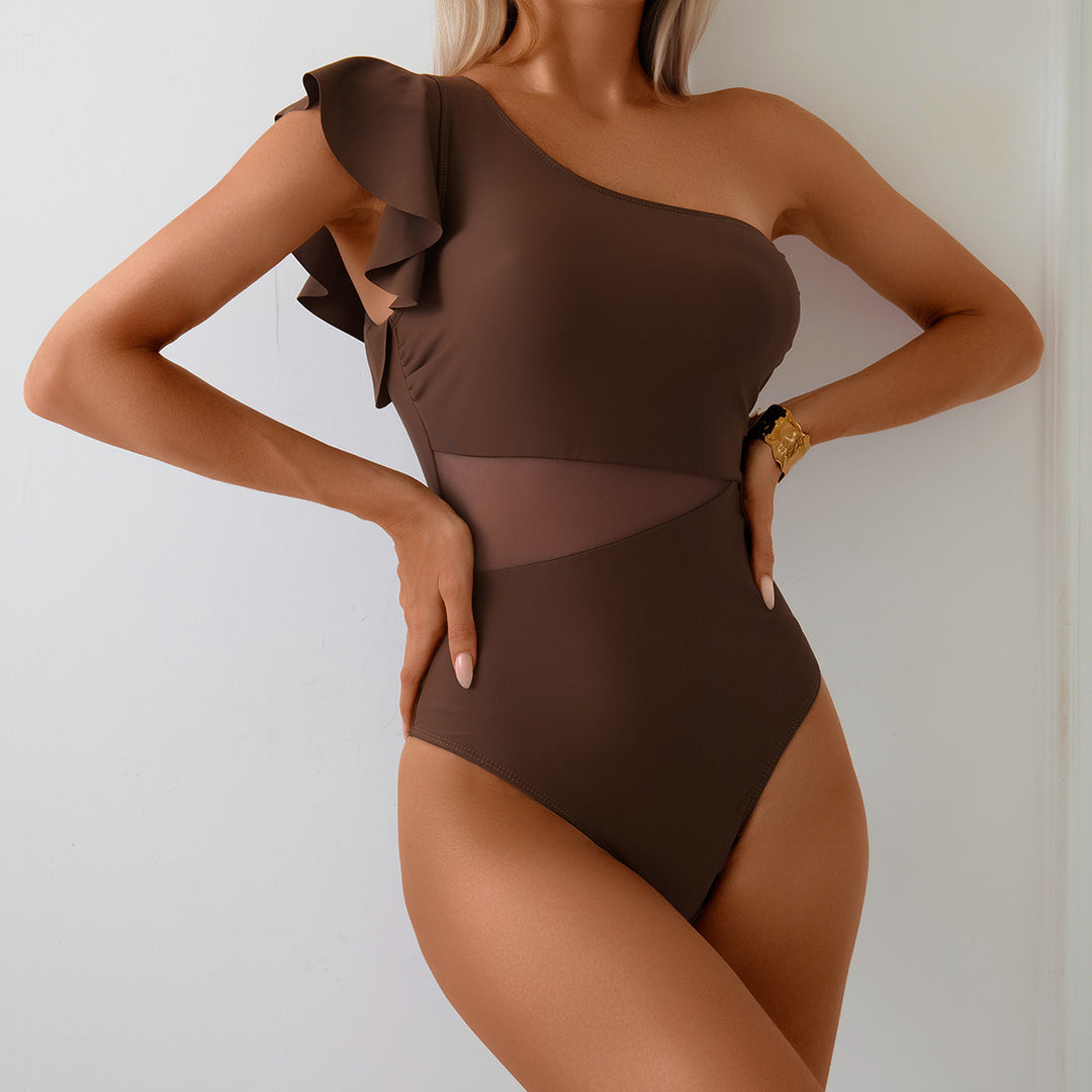 Damen Einseitiger Badeanzug mit eleganter Rüsche EB