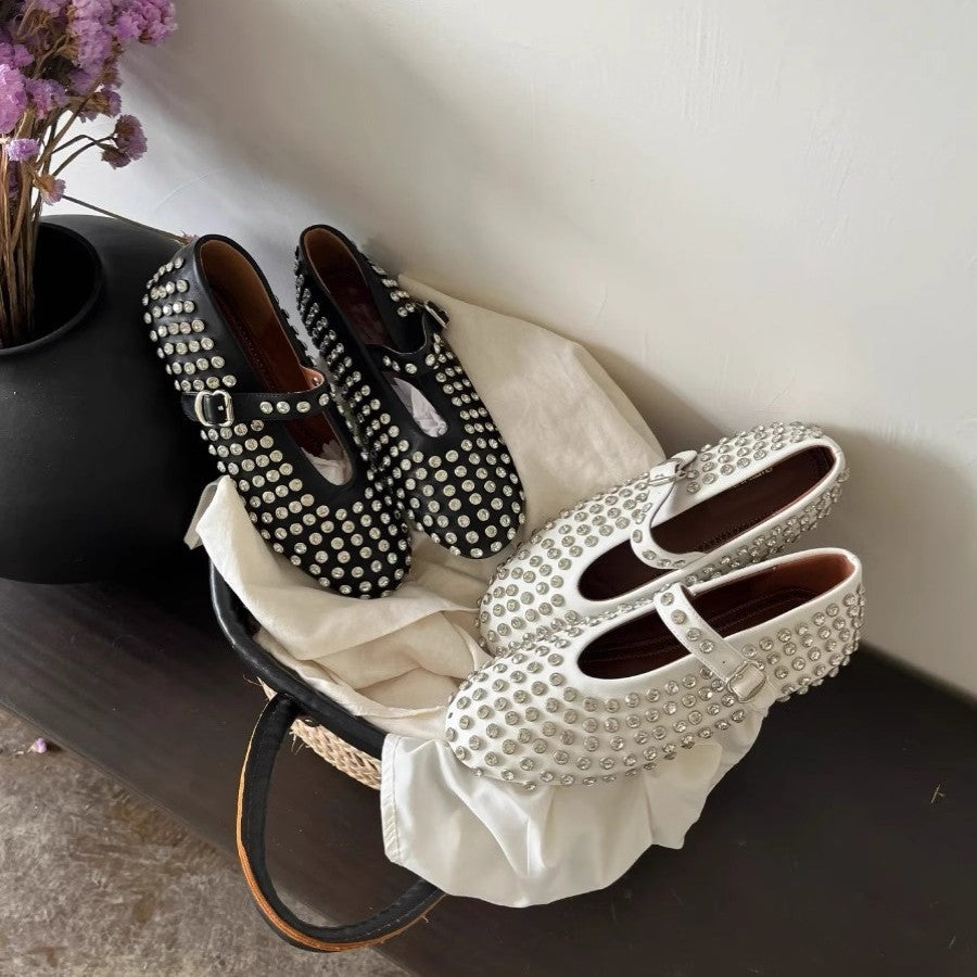 Damen Ballerinas mit funkelnden Strassverzierungen EB