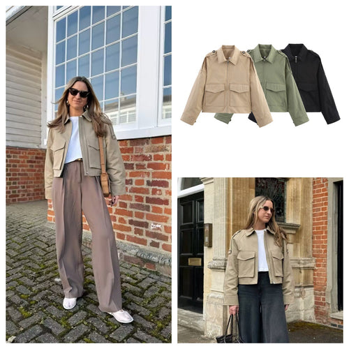 Damen modische Utility-Jacke mit praktischen Taschen EB